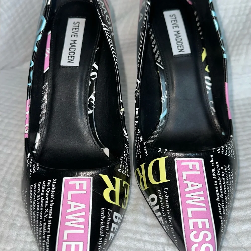 Steve Madden Black and Multi-Color Graphic Heels